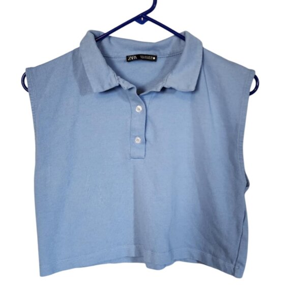Zara Sleeveless Crop Top Light Blue - Picture 1 of 3